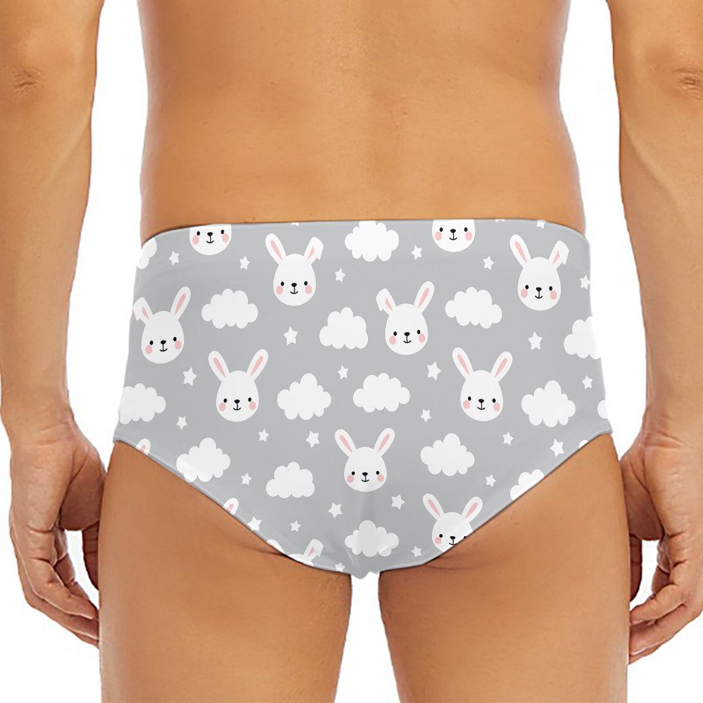 Rabbit And Cloud Pattern Print Men's Triangle Swim Briefs