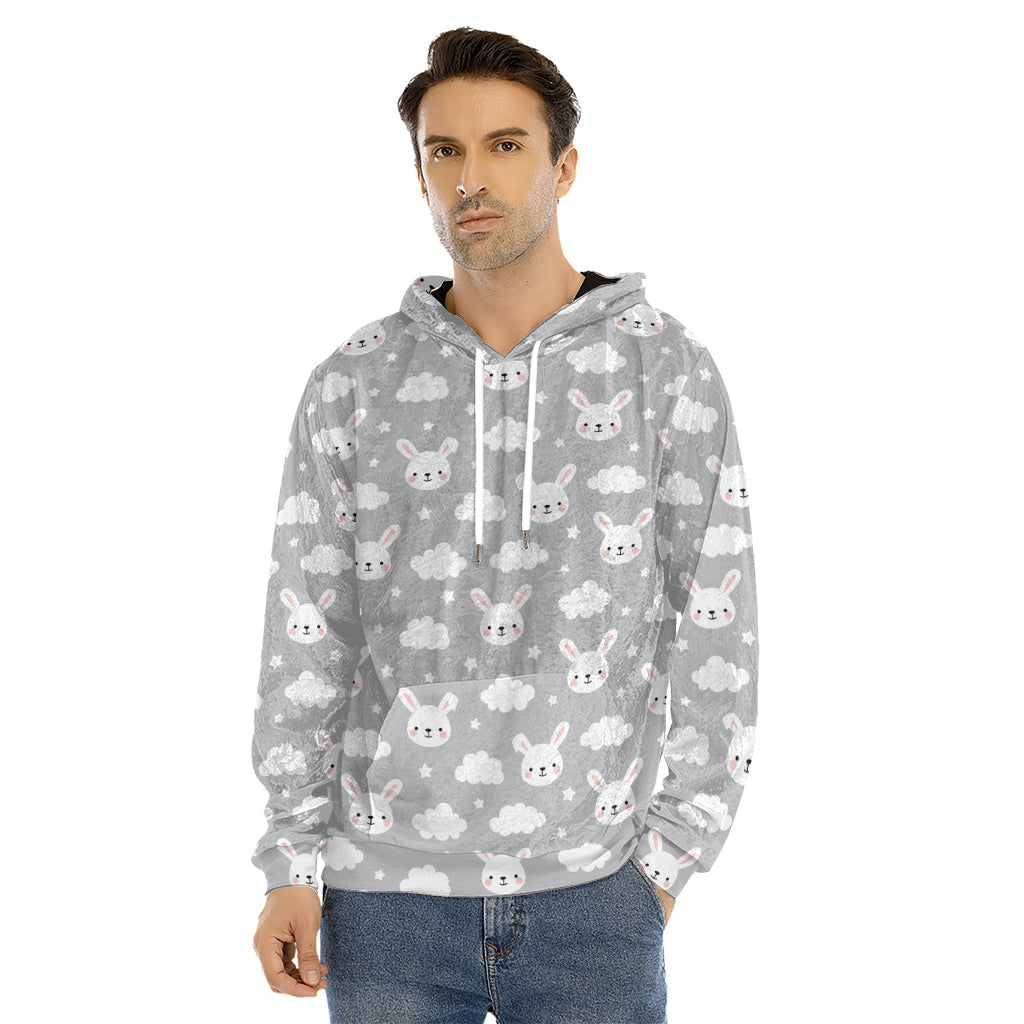 Rabbit And Cloud Pattern Print Men's Velvet Pullover Hoodie