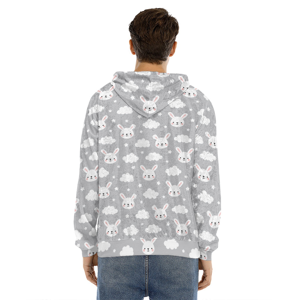 Rabbit And Cloud Pattern Print Men's Velvet Pullover Hoodie