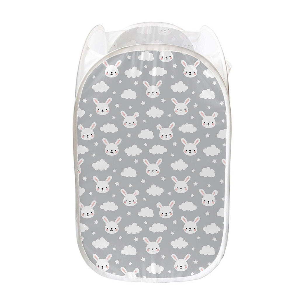Rabbit And Cloud Pattern Print Mesh Laundry Hamper