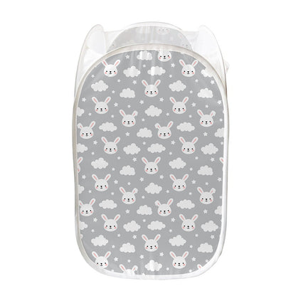 Rabbit And Cloud Pattern Print Mesh Laundry Hamper