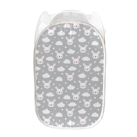 Rabbit And Cloud Pattern Print Mesh Laundry Hamper