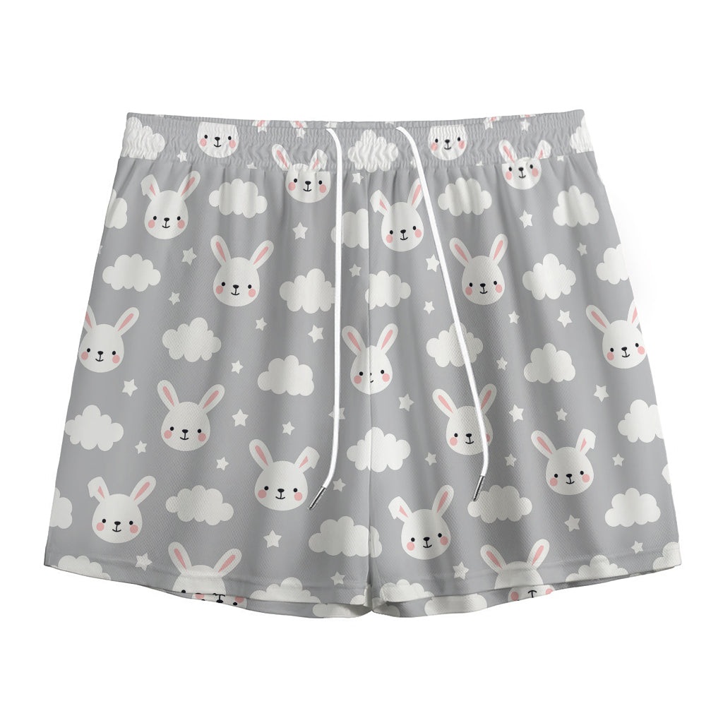 Rabbit And Cloud Pattern Print Mesh Shorts