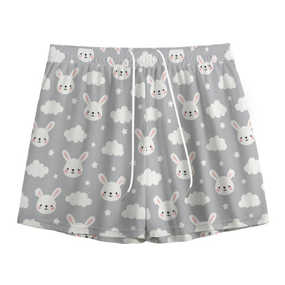 Rabbit And Cloud Pattern Print Mesh Shorts