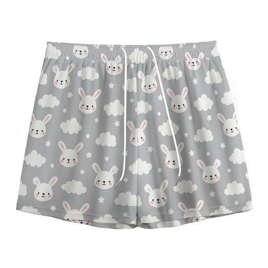Rabbit And Cloud Pattern Print Mesh Shorts