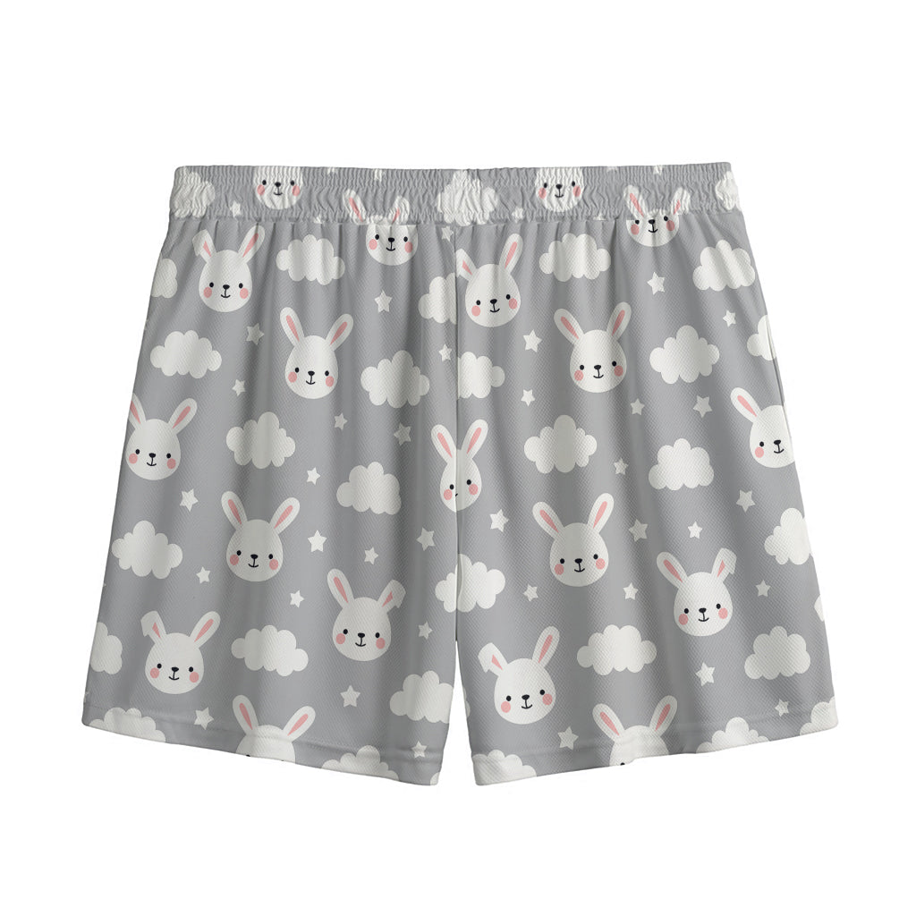 Rabbit And Cloud Pattern Print Mesh Shorts
