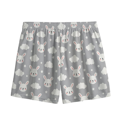 Rabbit And Cloud Pattern Print Mesh Shorts