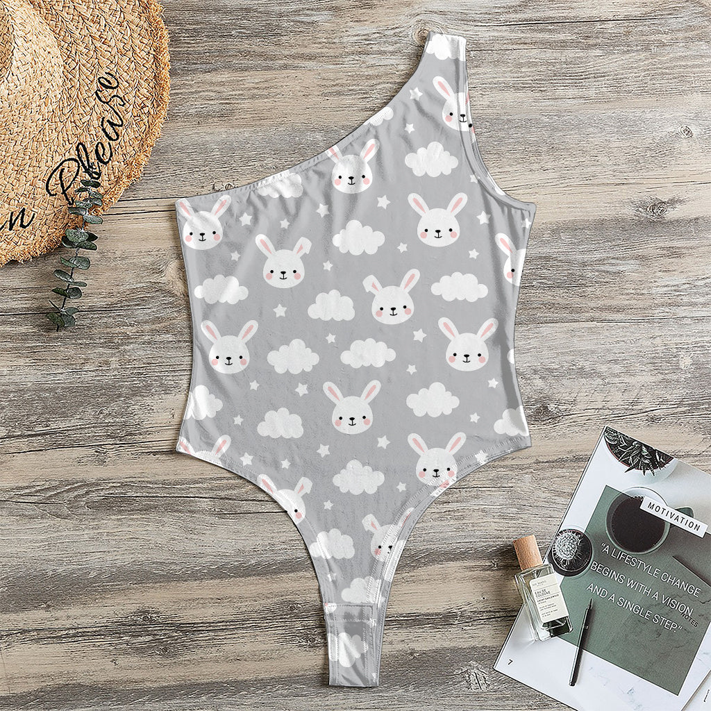 Rabbit And Cloud Pattern Print One Shoulder Bodysuit