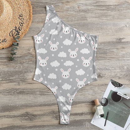 Rabbit And Cloud Pattern Print One Shoulder Bodysuit
