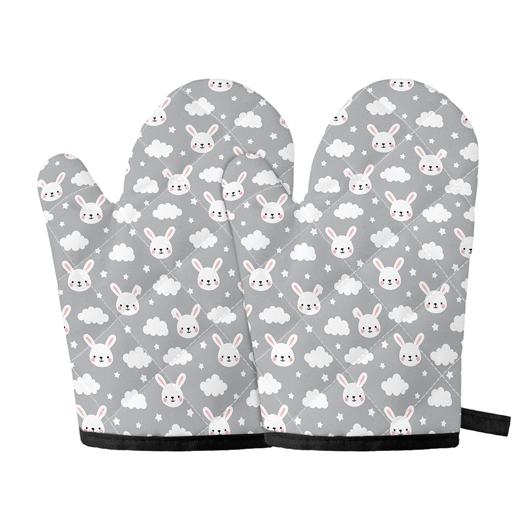 Rabbit And Cloud Pattern Print Oven Mitts