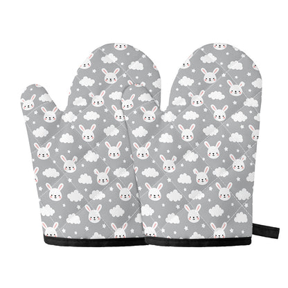 Rabbit And Cloud Pattern Print Oven Mitts