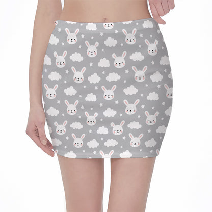 Rabbit And Cloud Pattern Print Pencil Mini Skirt