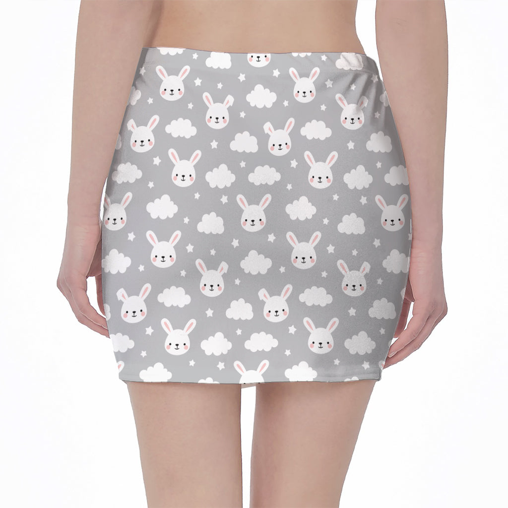 Rabbit And Cloud Pattern Print Pencil Mini Skirt