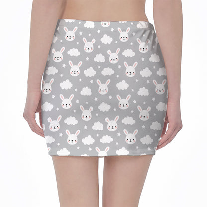 Rabbit And Cloud Pattern Print Pencil Mini Skirt