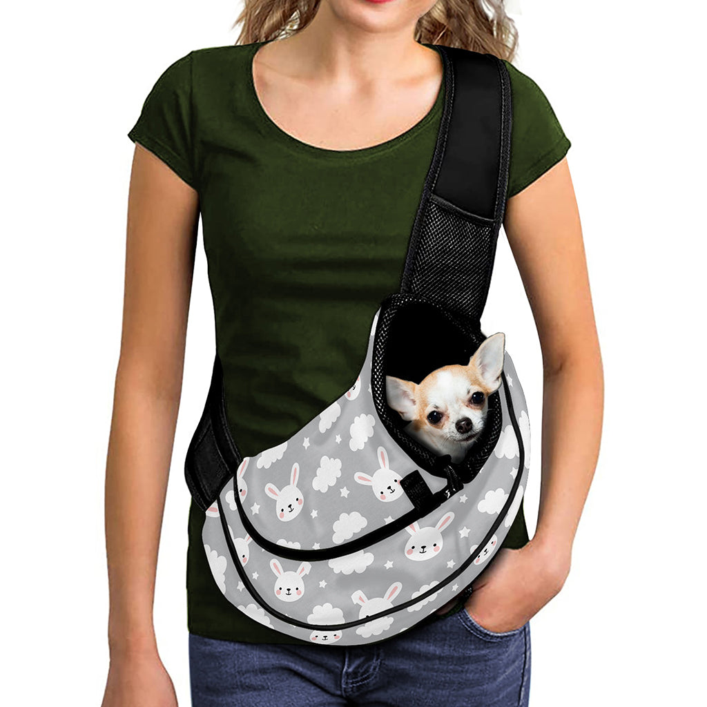 Rabbit And Cloud Pattern Print Pet Sling Carrier