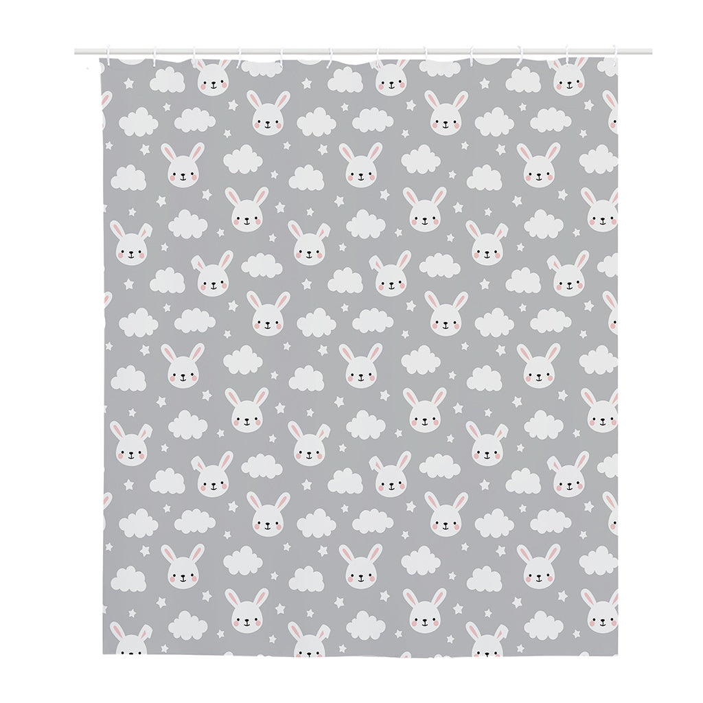 Rabbit And Cloud Pattern Print Polyester Shower Curtain