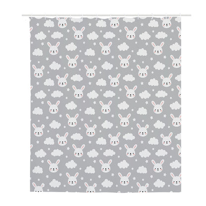 Rabbit And Cloud Pattern Print Polyester Shower Curtain