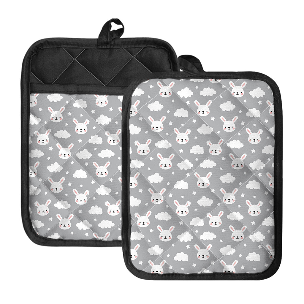 Rabbit And Cloud Pattern Print Pot Holders With Pocket