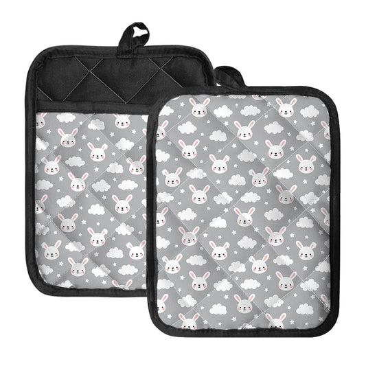 Rabbit And Cloud Pattern Print Pot Holders With Pocket