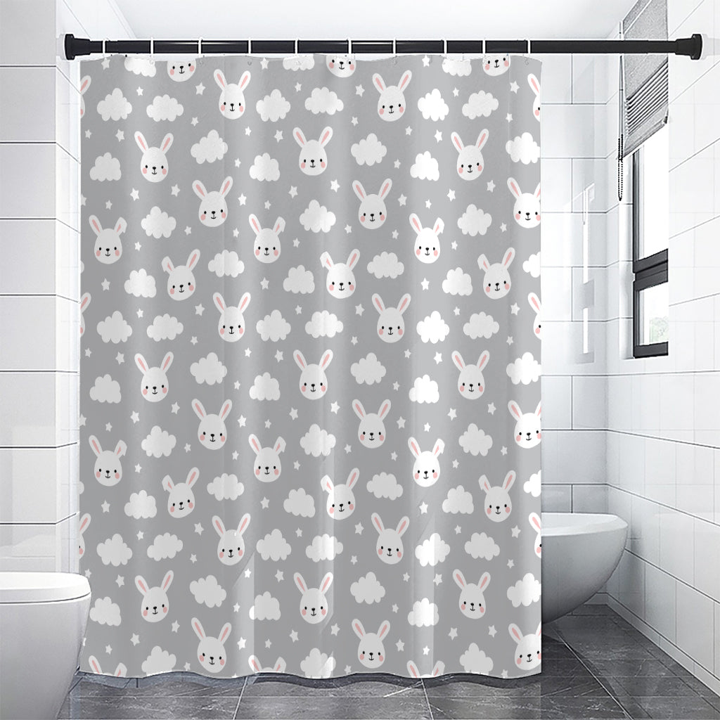 Rabbit And Cloud Pattern Print Premium Shower Curtain