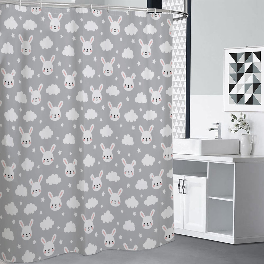 Rabbit And Cloud Pattern Print Premium Shower Curtain