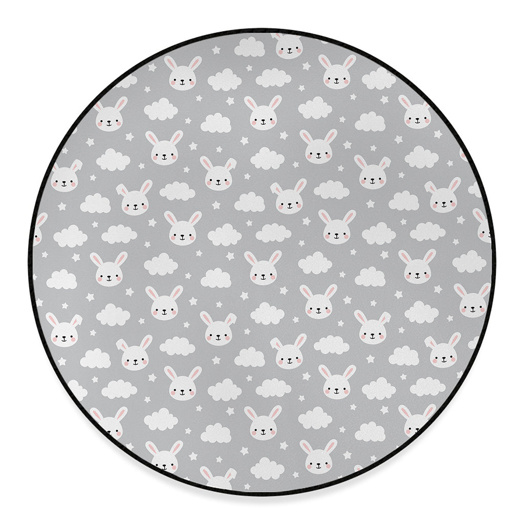 Rabbit And Cloud Pattern Print Round Floor Mat