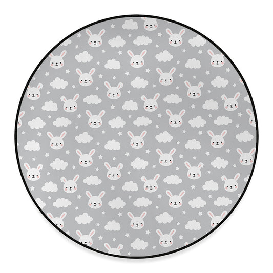 Rabbit And Cloud Pattern Print Round Floor Mat