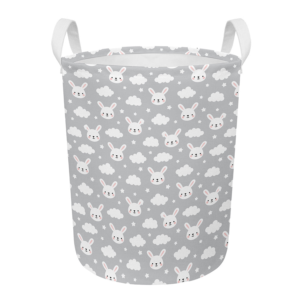 Rabbit And Cloud Pattern Print Round Laundry Basket