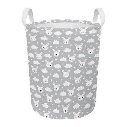 Rabbit And Cloud Pattern Print Round Laundry Basket