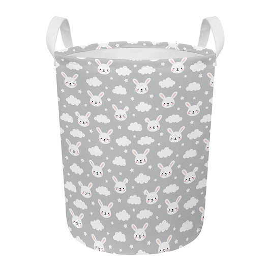 Rabbit And Cloud Pattern Print Round Laundry Basket