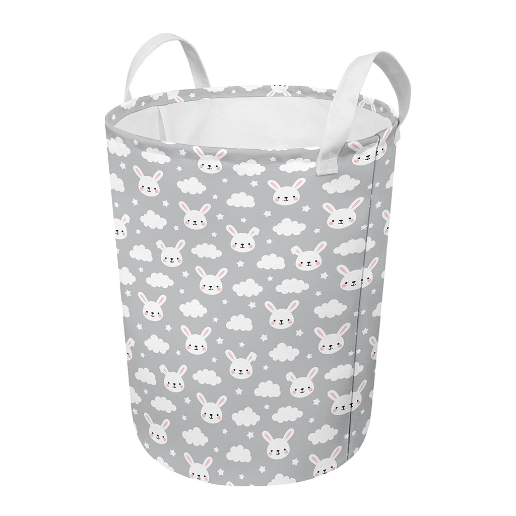 Rabbit And Cloud Pattern Print Round Laundry Basket