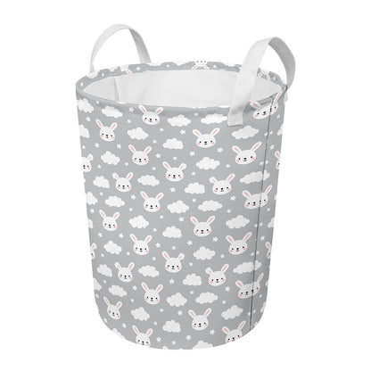 Rabbit And Cloud Pattern Print Round Laundry Basket