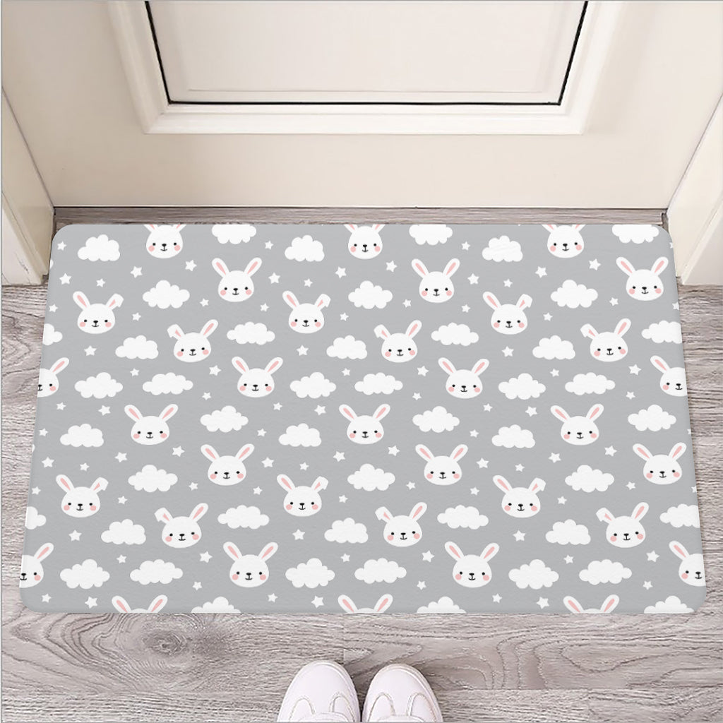 Rabbit And Cloud Pattern Print Rubber Doormat