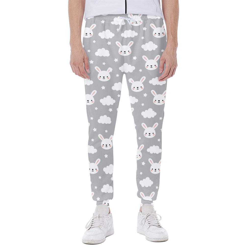 Rabbit And Cloud Pattern Print Scuba Joggers