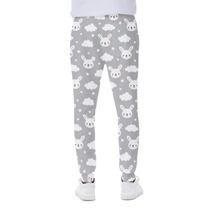 Rabbit And Cloud Pattern Print Scuba Joggers