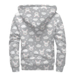 Rabbit And Cloud Pattern Print Sherpa Lined Zip Up Hoodie