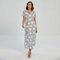 Rabbit And Cloud Pattern Print Short Sleeve Maxi Dress
