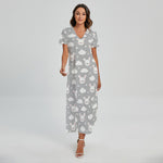 Rabbit And Cloud Pattern Print Short Sleeve Maxi Dress