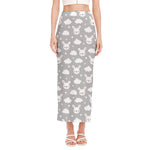 Rabbit And Cloud Pattern Print Side Slit Maxi Skirt