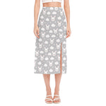 Rabbit And Cloud Pattern Print Side Slit Midi Skirt