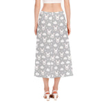 Rabbit And Cloud Pattern Print Side Slit Midi Skirt