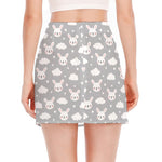 Rabbit And Cloud Pattern Print Side Slit Mini Skirt