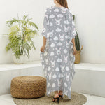 Rabbit And Cloud Pattern Print Silk V-Neck Kaftan Dress