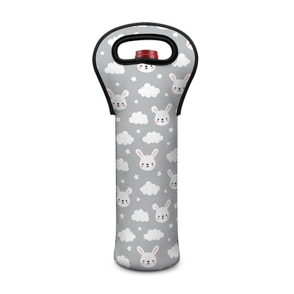 Rabbit And Cloud Pattern Print Single Neoprene Wine Tote
