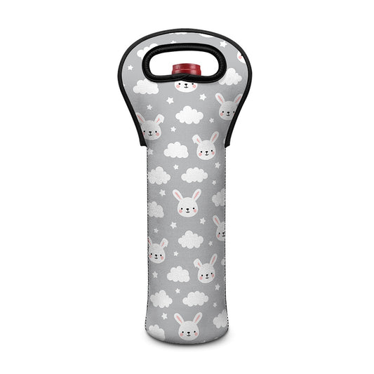 Rabbit And Cloud Pattern Print Single Neoprene Wine Tote