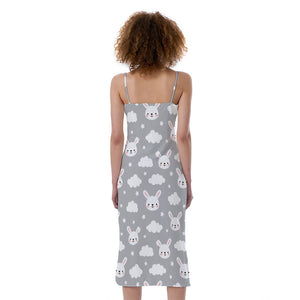 Rabbit And Cloud Pattern Print Slim Fit Midi Cami Dress