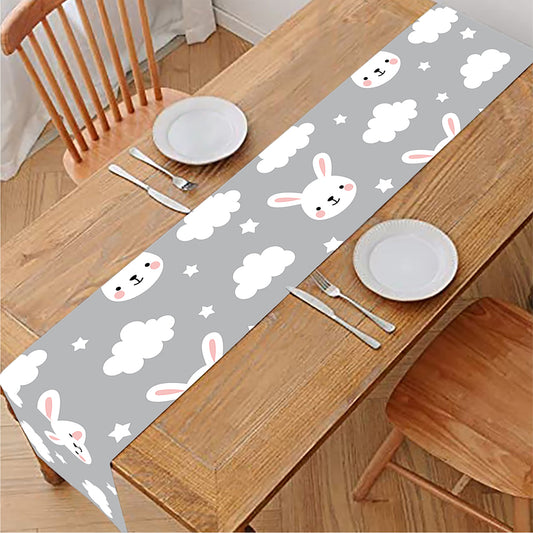Rabbit And Cloud Pattern Print Table Runner