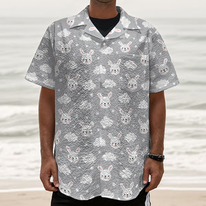 Rabbit And Cloud Pattern Print Textured Short Sleeve Shirt