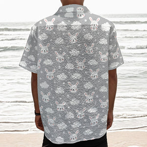 Rabbit And Cloud Pattern Print Textured Short Sleeve Shirt