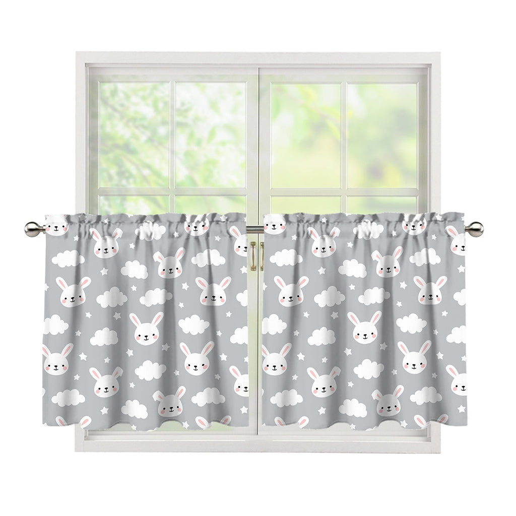 Rabbit And Cloud Pattern Print Tier Curtains